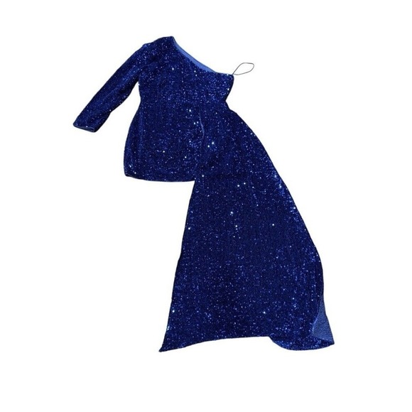 Shein Blue Sequined One Shouder With Train‎ - Picture 1 of 8